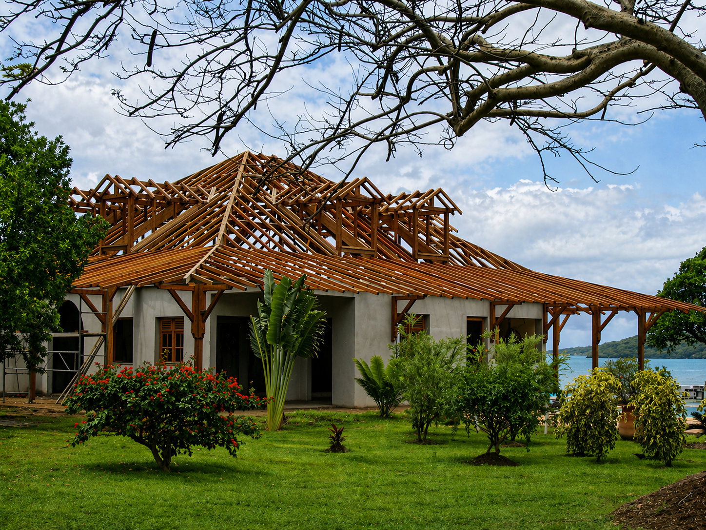 Réalisation charpente bois en bord de mer Martinique — MCBC-ACI
